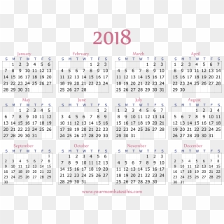 Pink 2018 Calendar Sample - 12 Month Wall Calendar 2018, HD Png Download