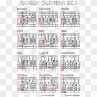 Florida 2018 Calendar Pdf - Free Printable 2019 Calendar Uk, HD Png Download