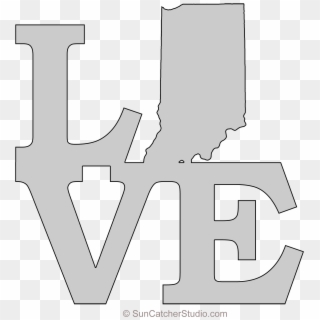 Indiana Love Map Outline Scroll Saw Pattern Shape State, HD Png ...