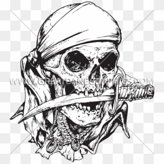 Drawn Pirate Skull Piston - Black And White Pirate, HD Png Download