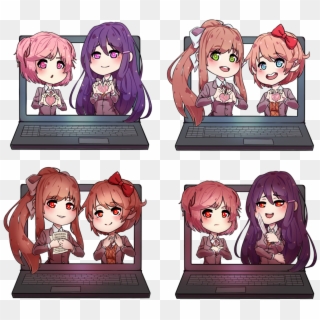 Doki Doki Literature Club Chibi Designs For Double - Cartoon, HD Png Download