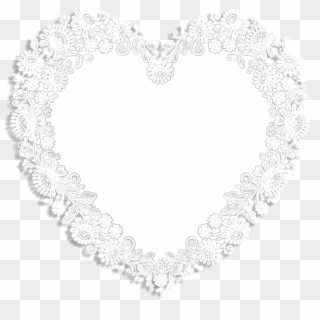 White Lace Heart Shape Frame Pink Background Black - Doily, HD Png Download