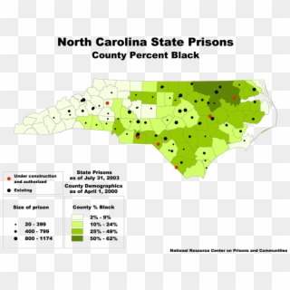 Prisons And County Percent Black Prison A - North Carolina Black Population Map, HD Png Download