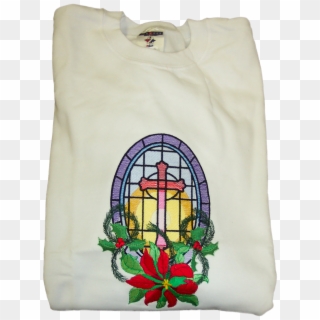 Embroidered Stained Glass Window With Poinsetta - Stained Glass, HD Png Download