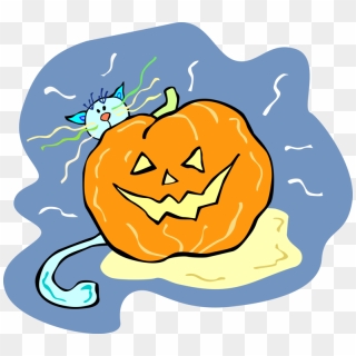 Vector Illustration Of Cat With Halloween Jack O' Lantern - Jack-o'-lantern, HD Png Download