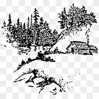 Mountain Cabin Cliparts - Black And White Scenery Clipart, HD Png ...