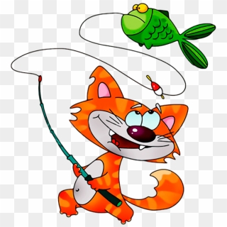Cat Fishing Clipart - Cat And Fish Cartoon, HD Png Download
