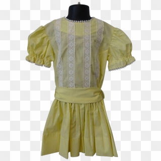 Yellow Cotton Girls Dress Spring Easter White Lace - Day Dress, HD Png Download