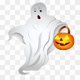 Halloween Ghost With Pumpkin Basket Png Clipart - Halloween Cartoon Ghost Png, Transparent Png