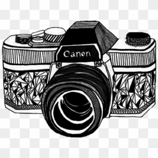 #canon #camera #watercolor #handpainted #blackandwhite - Black And White Camera Drawing, HD Png Download