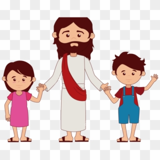Jesus Clipart Cartoon - Jesus Holding Hands With Children, HD Png ...