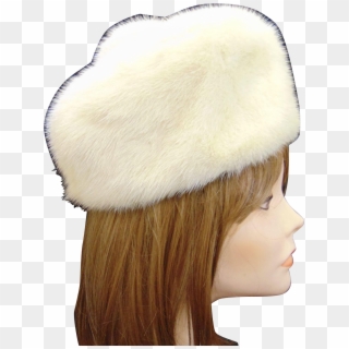 Vintage Winter Fashion White Mink Pillbox Hat With - Fur Clothing, HD Png Download